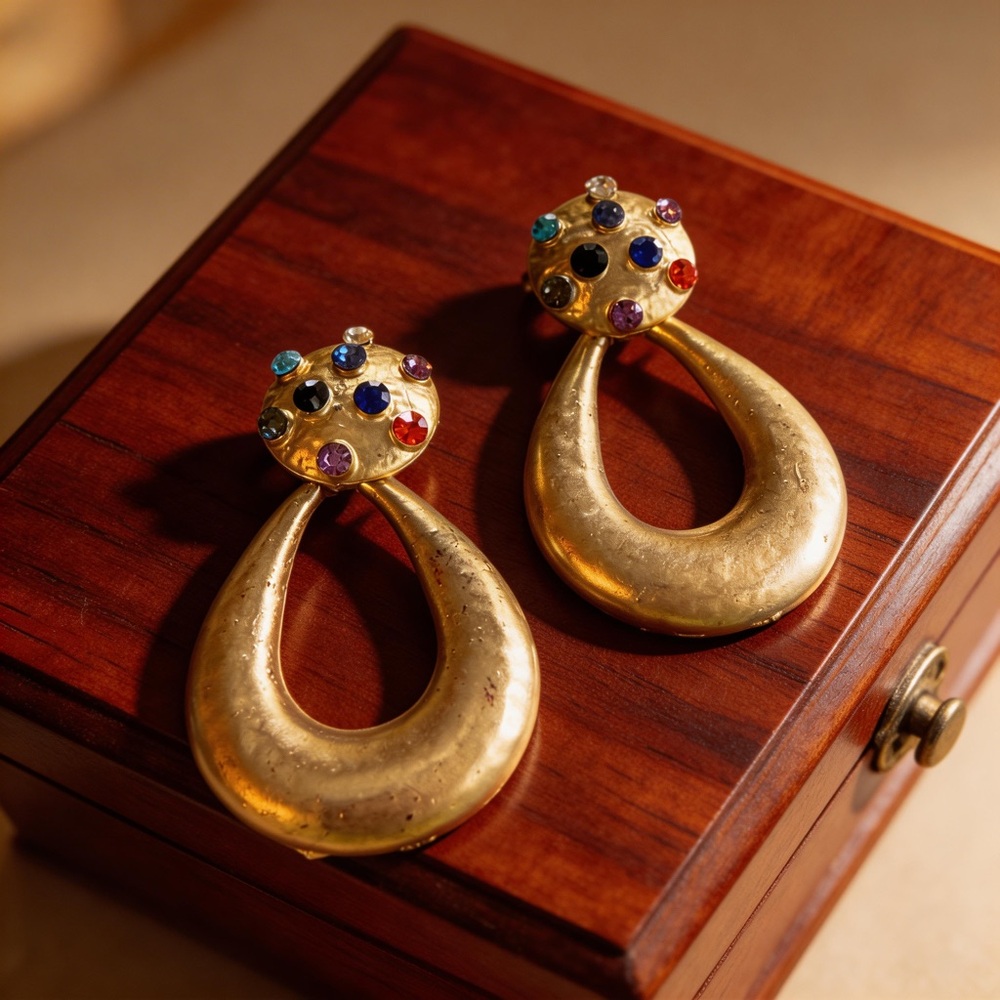 Vintage Gold-Tone Multi-Stone Drop Pierced Earrings - Women Jewelry